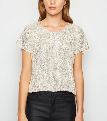 Silver Sequin Tie Back Boxy Top