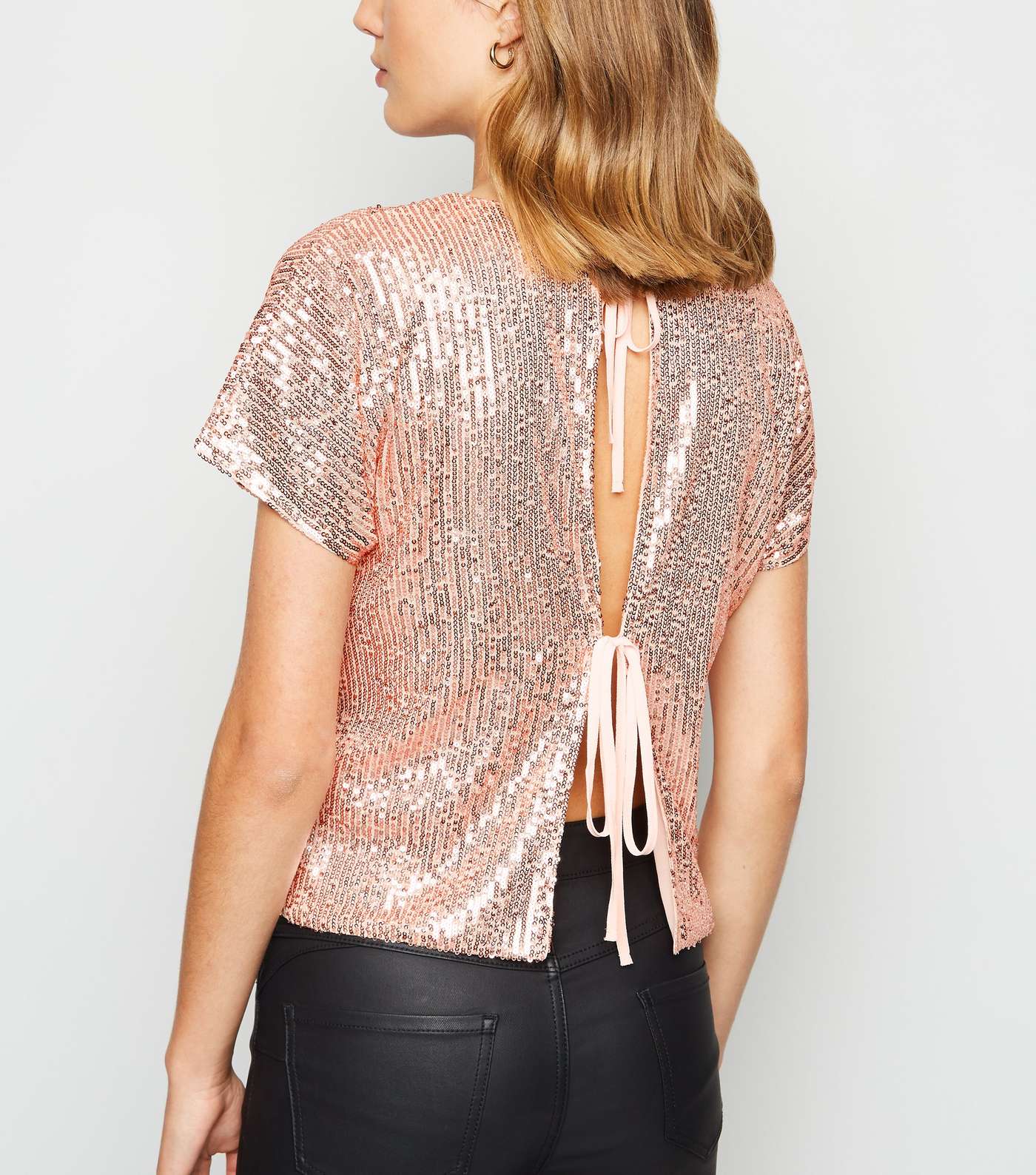 Rose Gold Sequin Tie Back Boxy Top Image 2