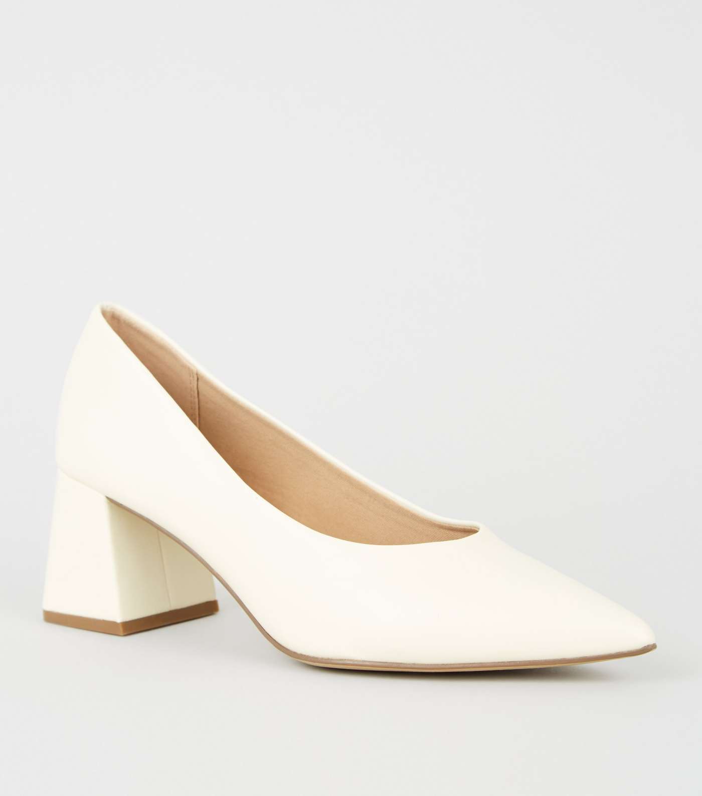 Off White Leather-Look Flared Court Shoes