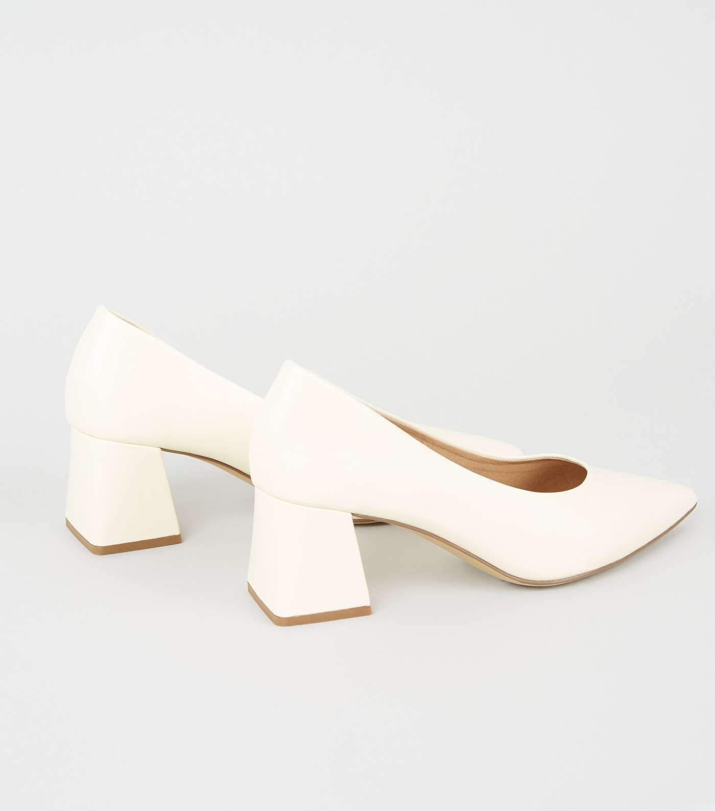 Off White Leather-Look Flared Court Shoes Image 3
