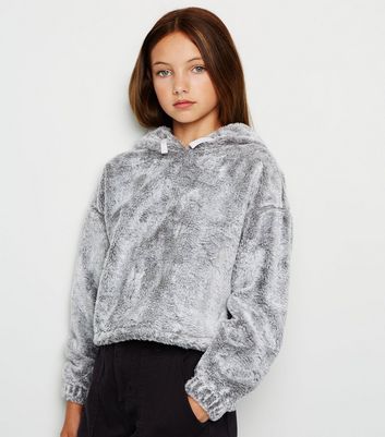 grey fur hoodie