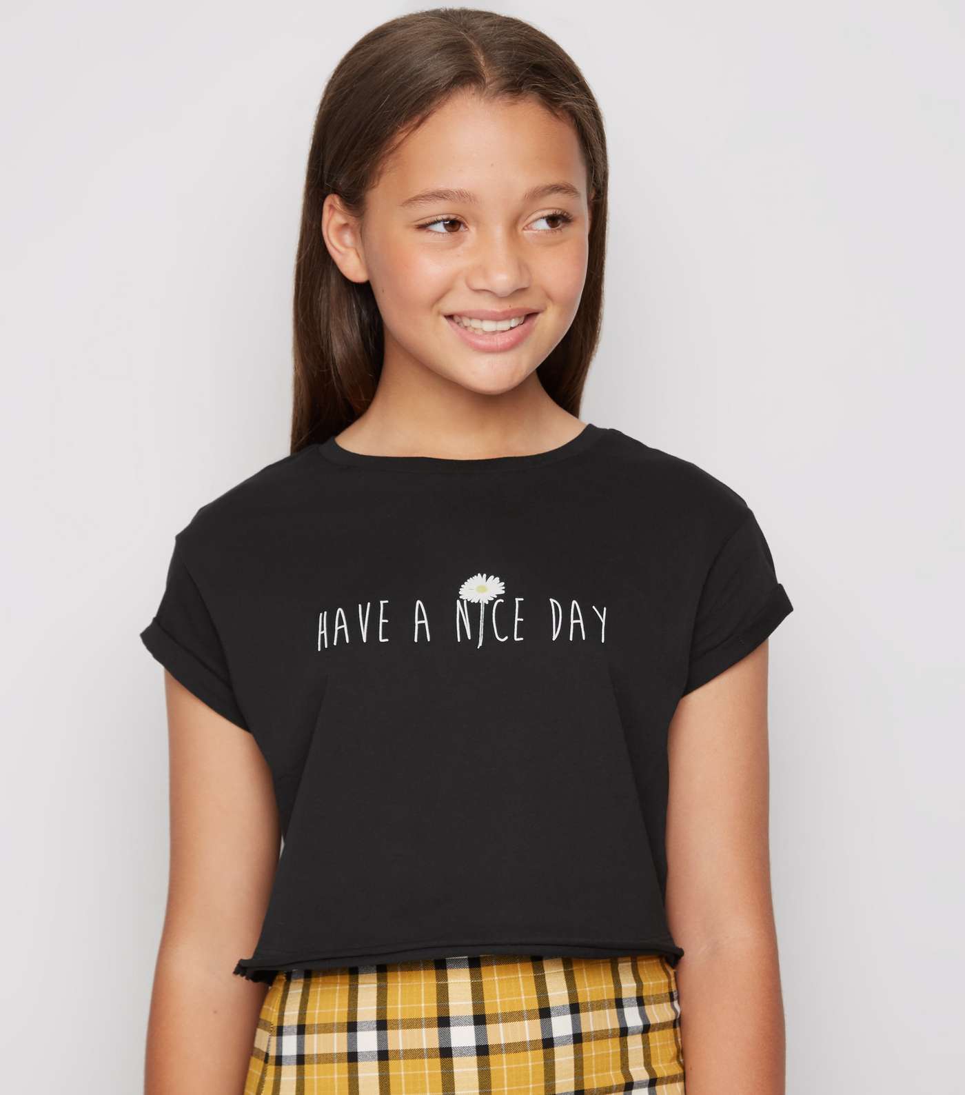 Girls Black Have A Nice Day Slogan T-Shirt