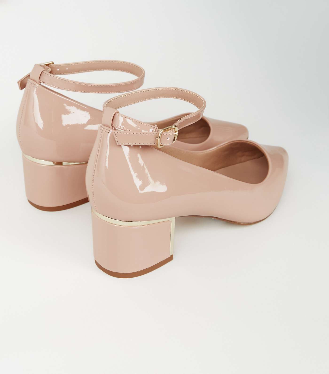 Wide Fit Pale Pink Patent Metal Block Heels  Image 3