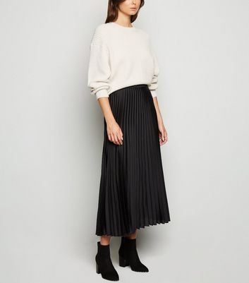 Tall Black Satin Pleated Midi Skirt | New Look