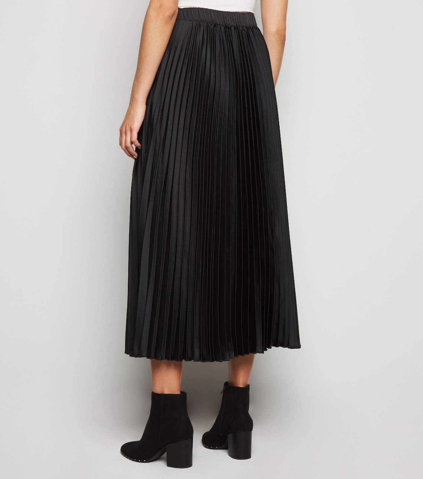 Tall Black Satin Pleated Midi Skirt Image 3