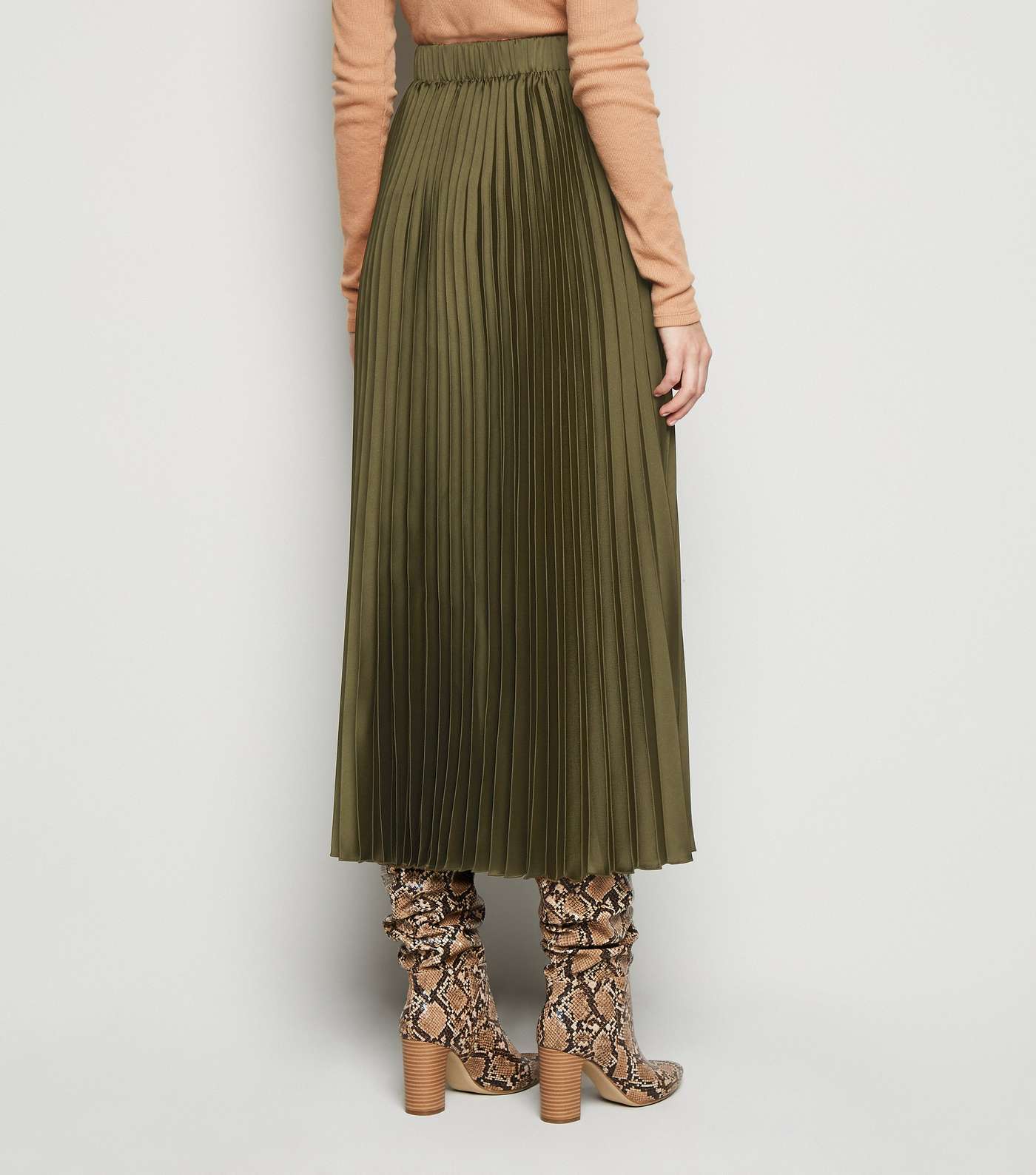 Tall Khaki Satin Pleated Midi Skirt Image 3