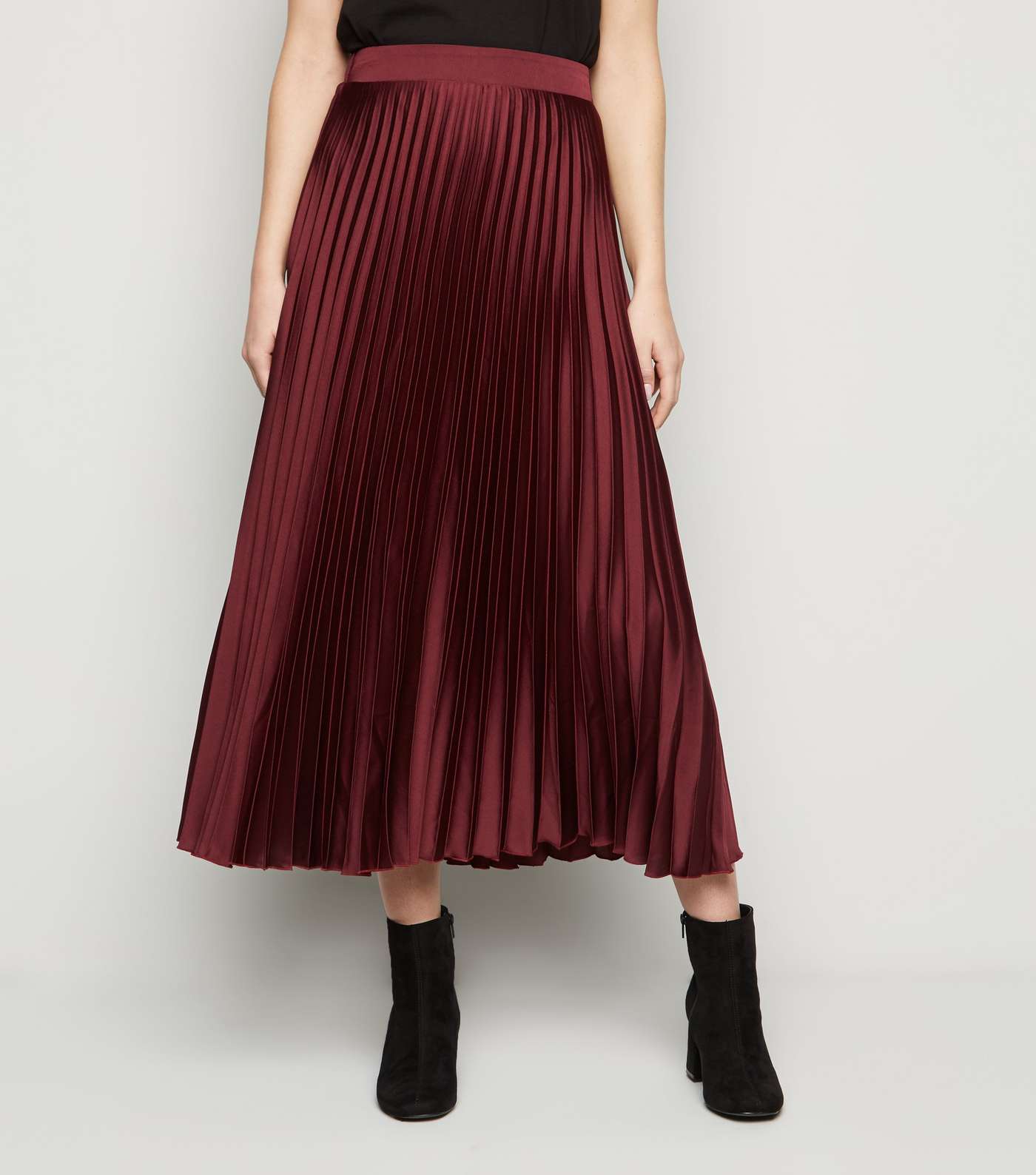 Tall Burgundy Satin Pleated Midi Skirt Image 2