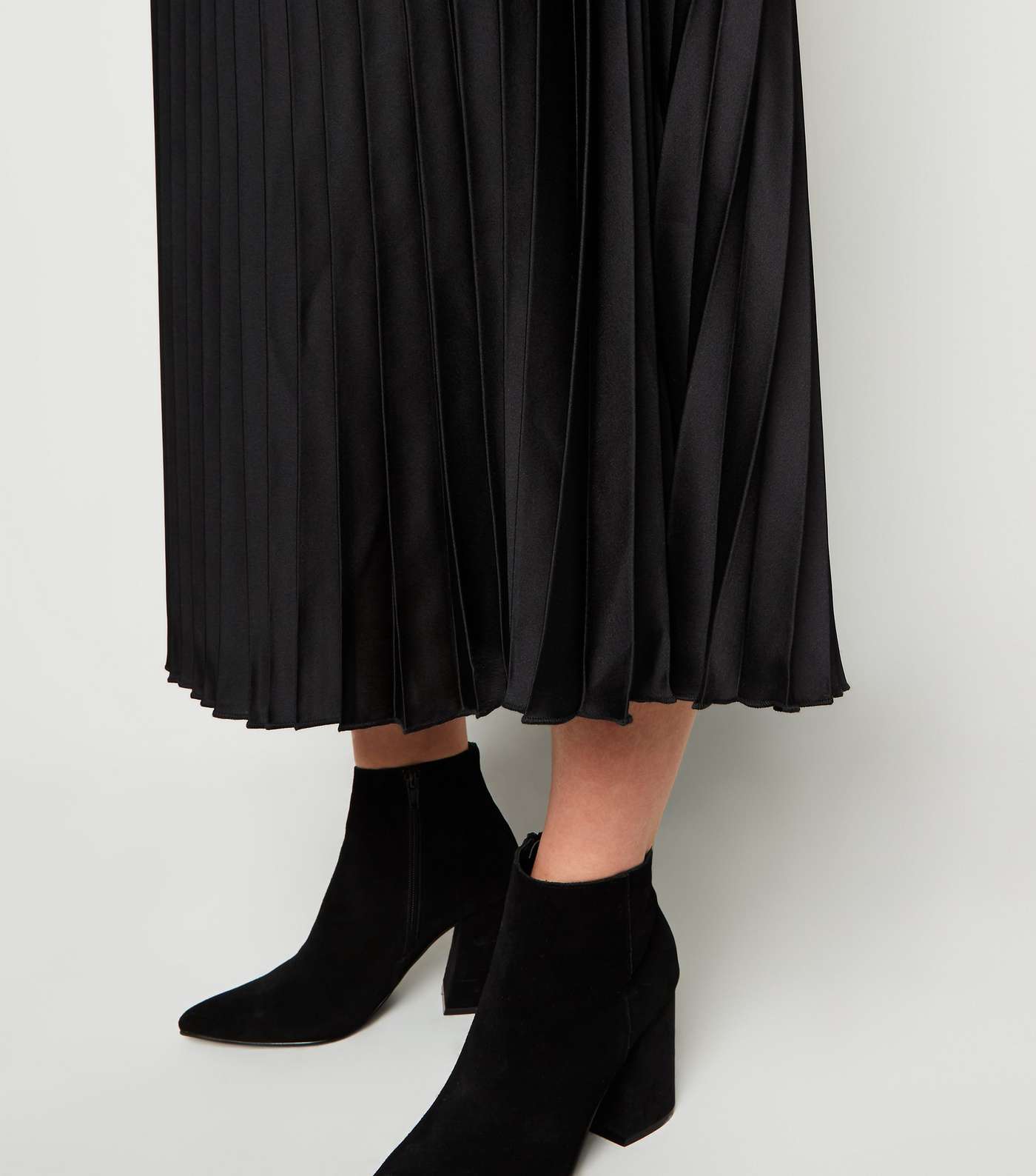 Petite Black Satin Pleated Midi Skirt Image 5