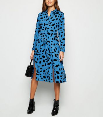 blue animal print midi dress