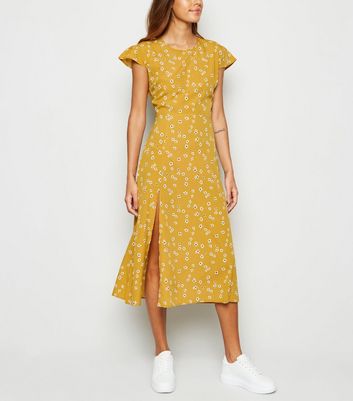 new look mustard midi dress