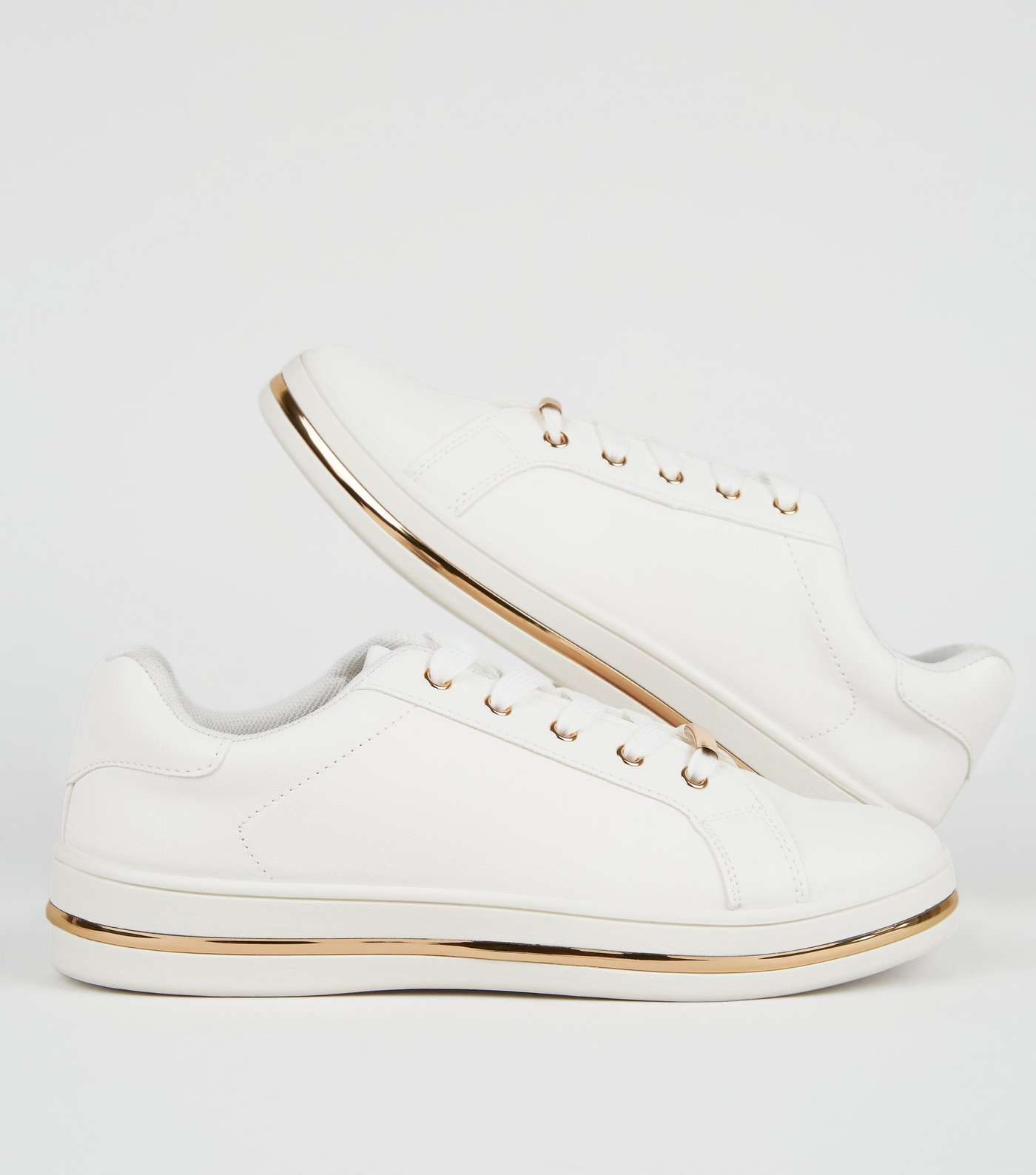 White Leather-Look Metal Trim Trainers Image 3