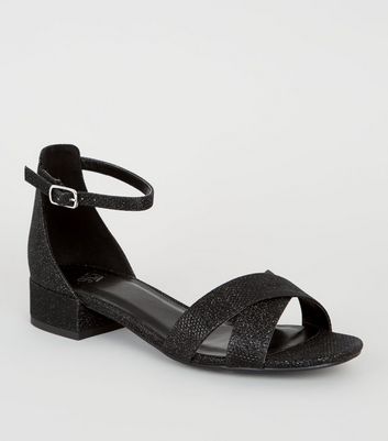 black glitter low heel shoes