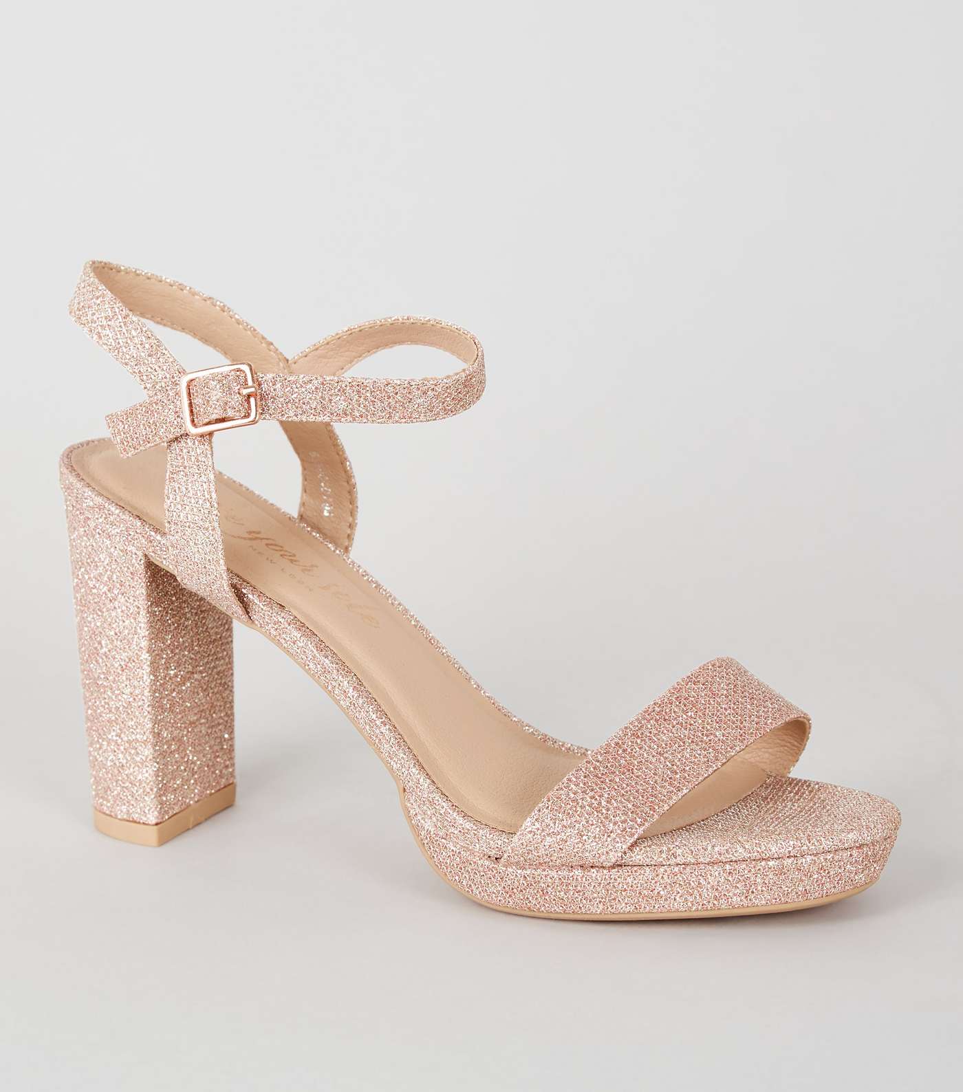 Rose Gold Glitter 2 Part Platform Heeled Sandals