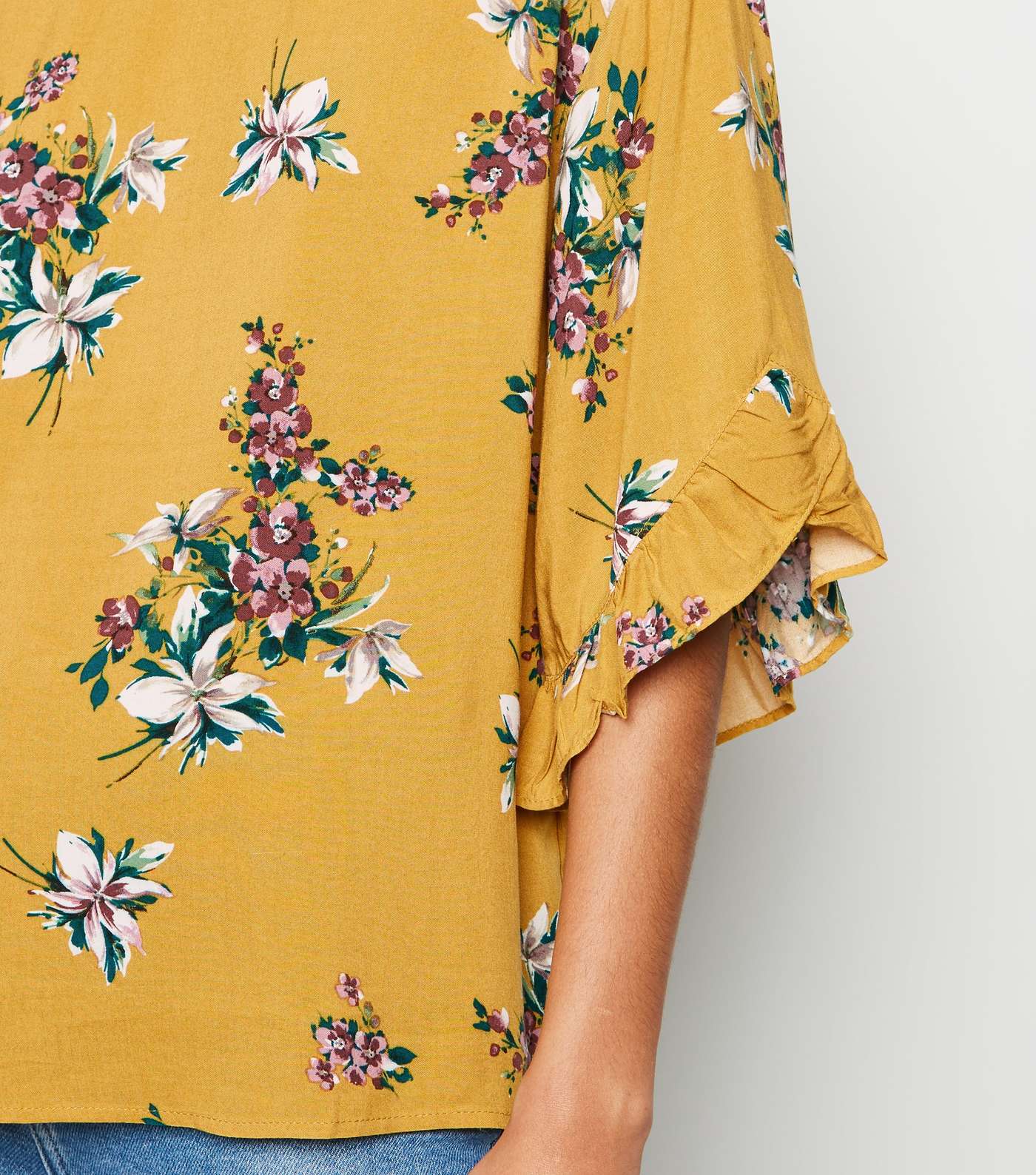 Apricot Mustard Floral Ruffle Sleeve Top Image 3