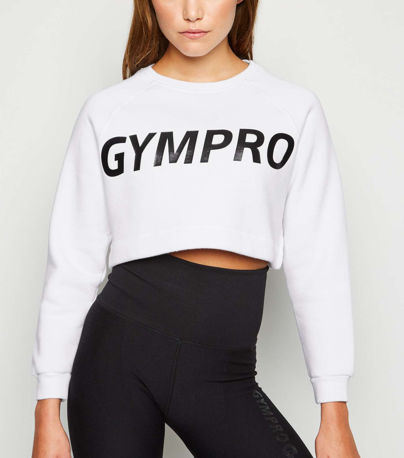 GymPro White Crop Logo Sports Sweatshirt