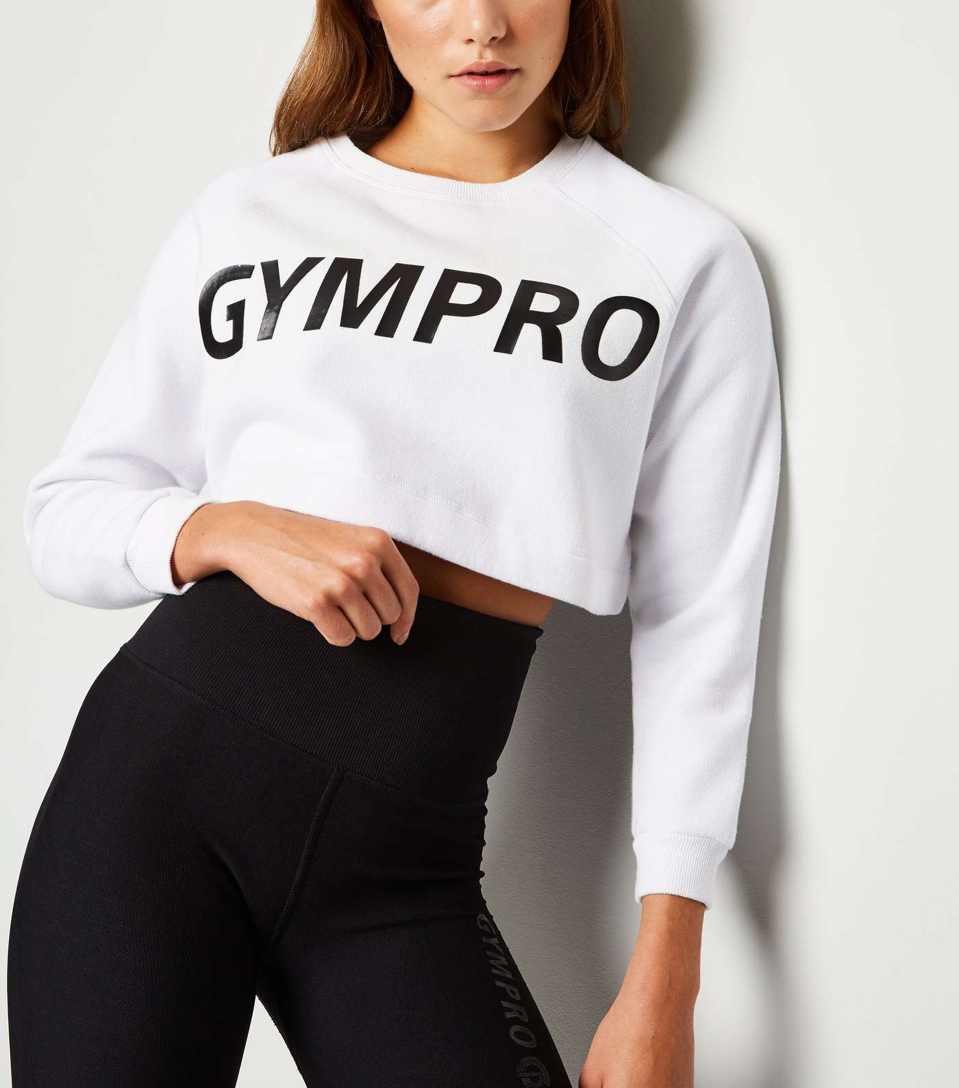 GymPro White Crop Logo Sports Sweatshirt Image 5