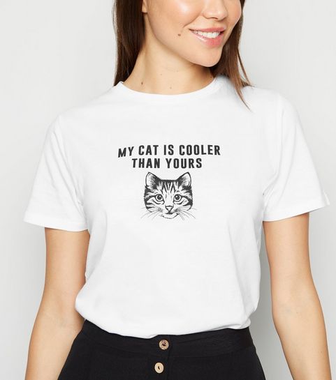Weißes T-Shirt aus Bio-Baumwolle mit „Cat“-Slogan