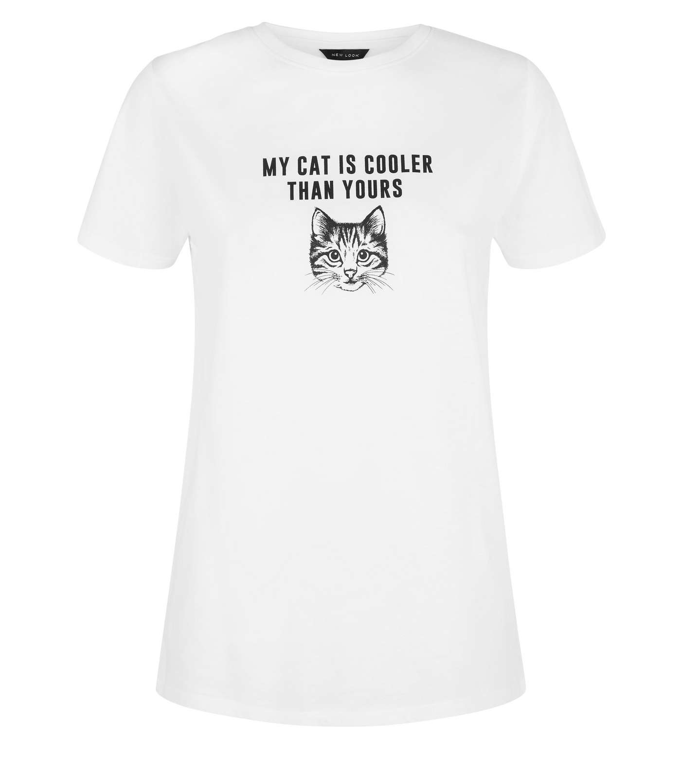 White Organic Cotton Cat Slogan T-Shirt Image 4