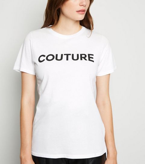 T-shirt blanc à slogan « Couture » 