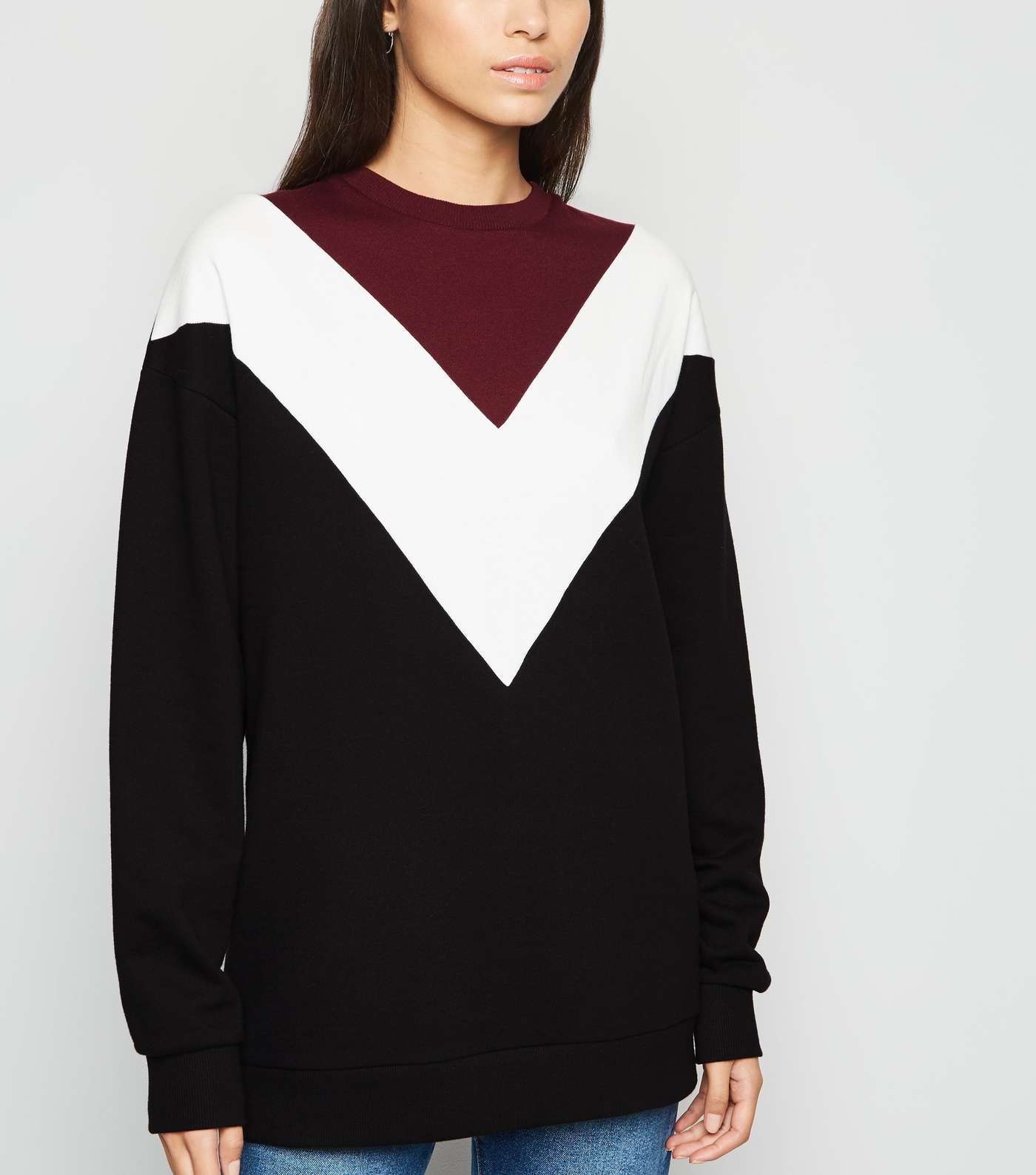 Burgundy Chevron Colour Block Sweatshirt