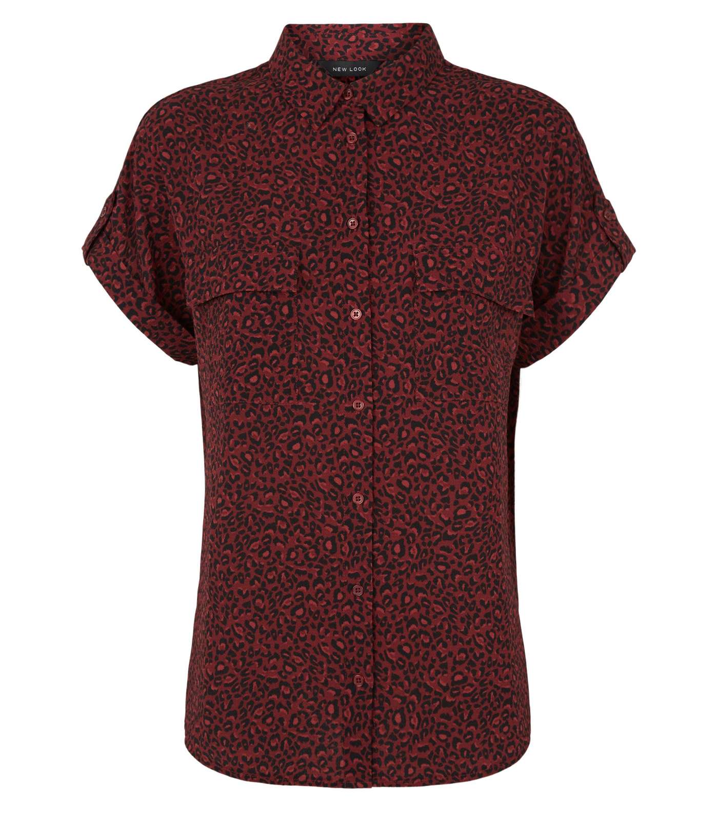 Red Leopard Print Short Sleeve Utility Shirt Image 4