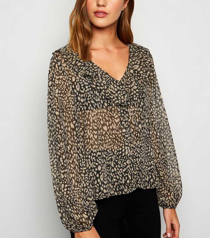 leopard print frill blouse