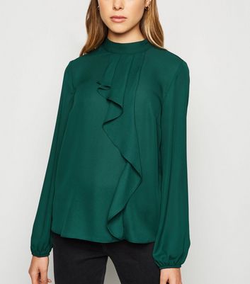 emerald green ruffle blouse