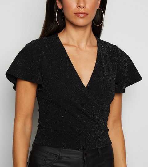 Black Sparkle Wrap Top 