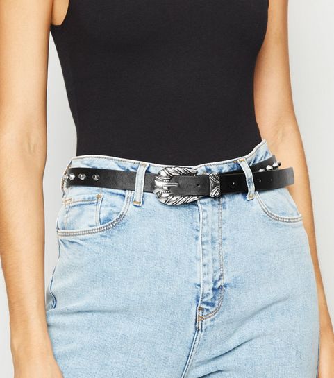 Ceinture noire cloutée style western
