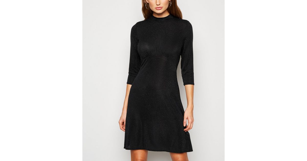 Black Glitter Ruched Front Mini Dress | New Look