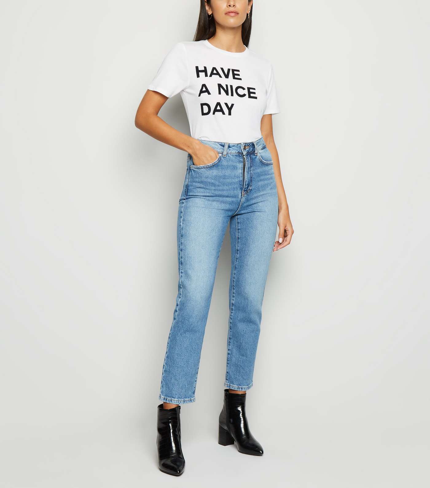 White Have A Nice Day Slogan T-Shirt Image 2