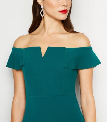 dark green bardot dress