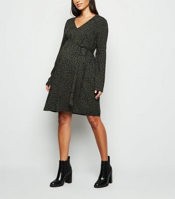 green leopard print dress new look