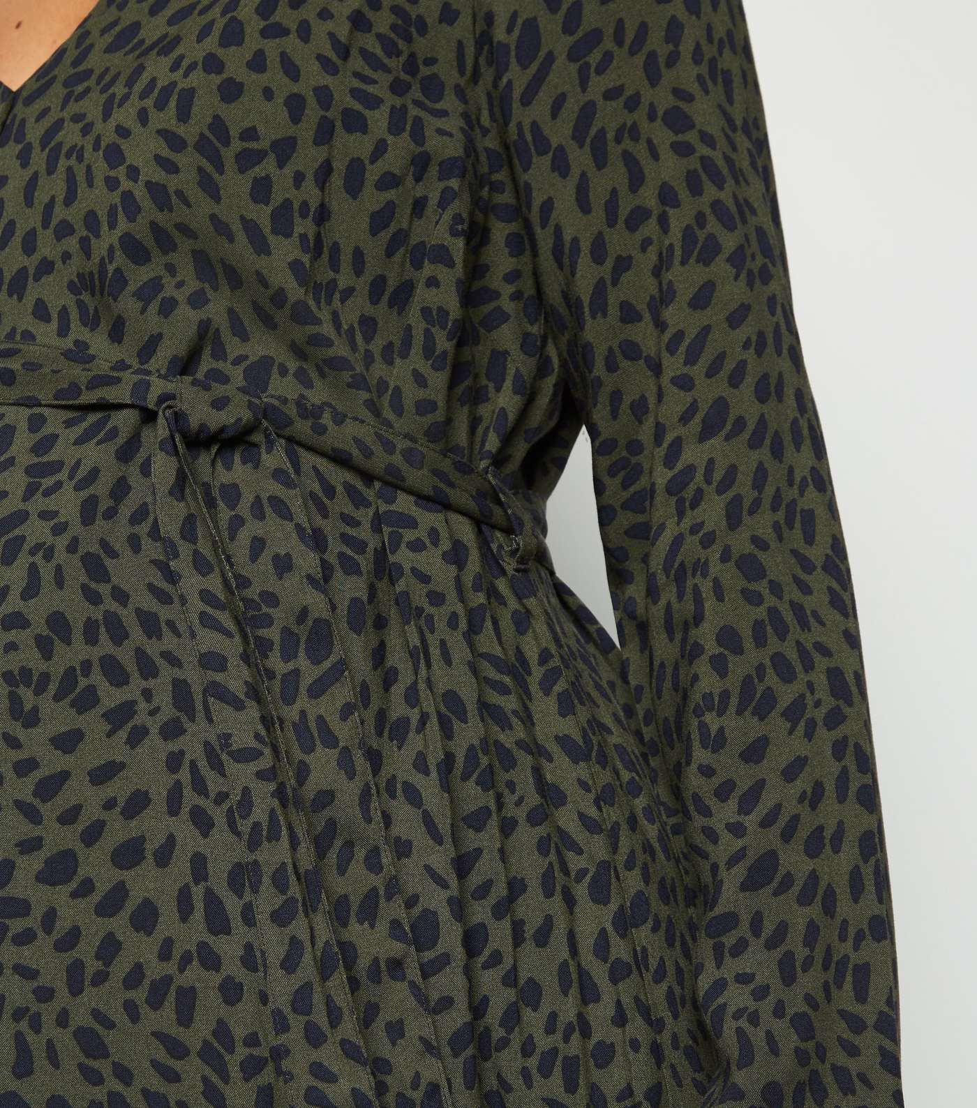 Maternity Dark Green Leopard Print Belted Dress Image 5