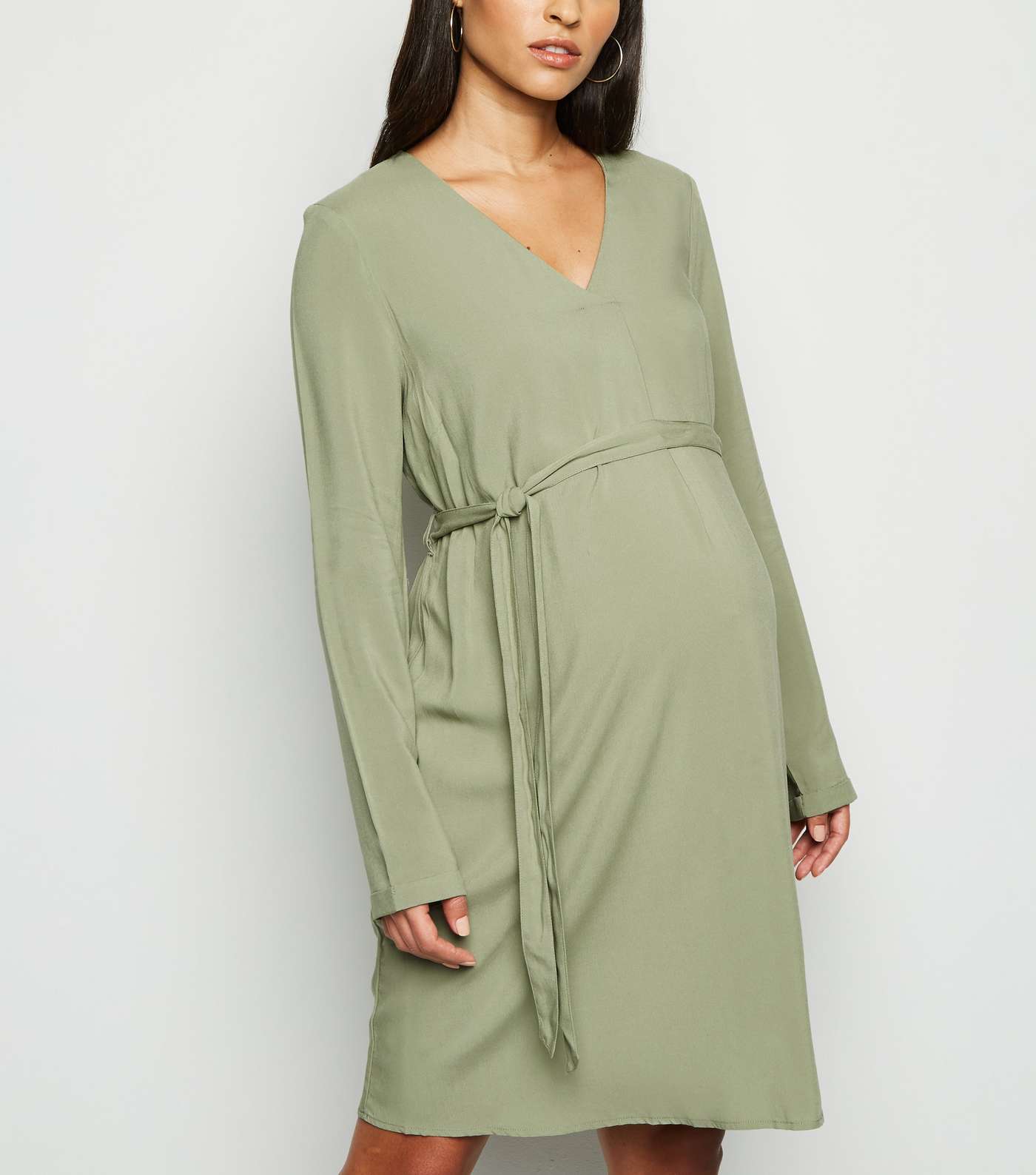 Maternity Khaki Belted Tunic Dress