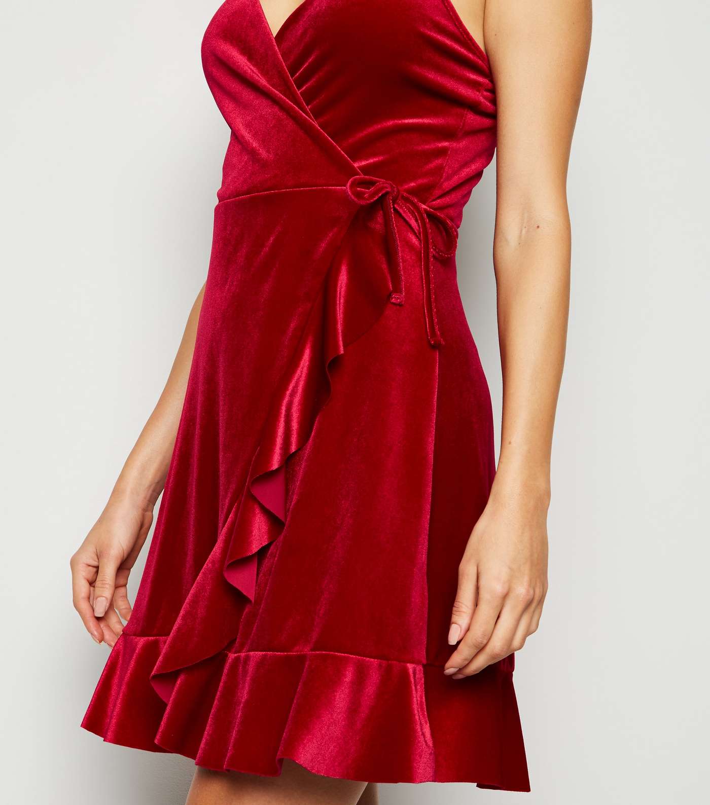 Red Velvet Frill Wrap Dress Image 5