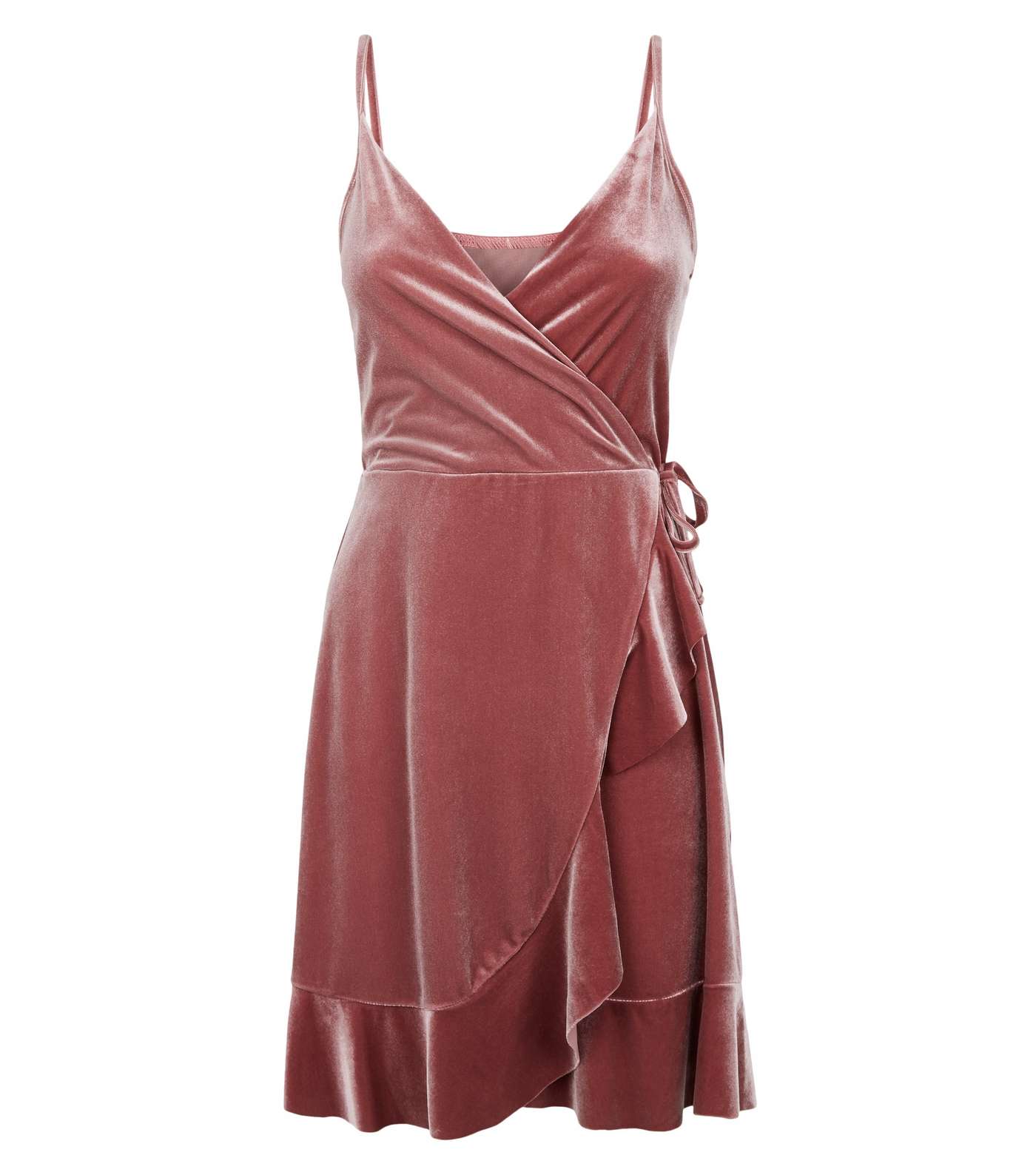 Pale Pink Velvet Frill Wrap Dress Image 4