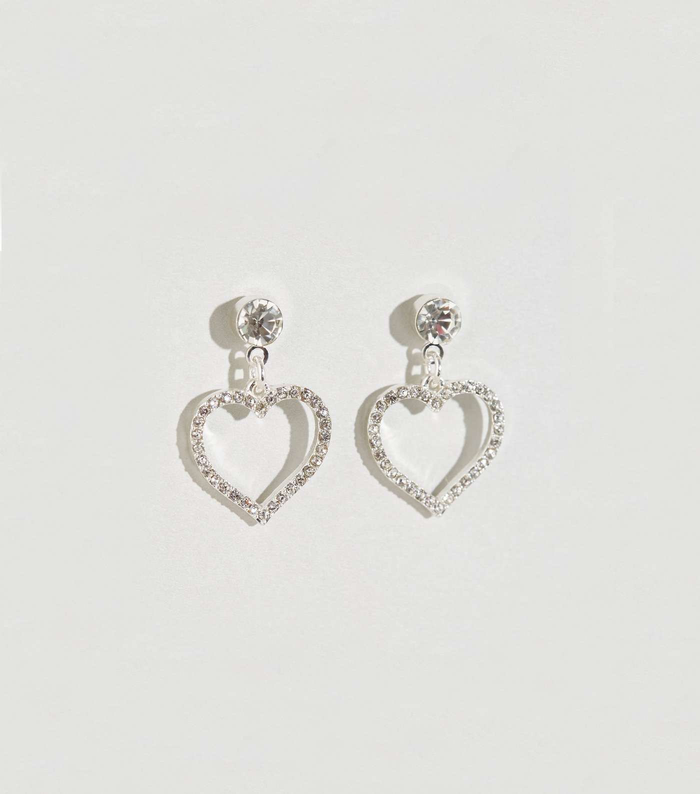 Silver Diamanté Heart Stud Earrings