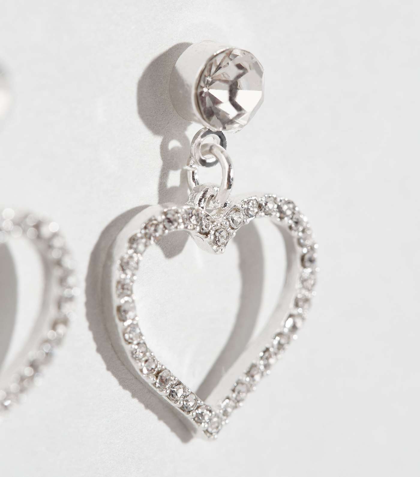 Silver Diamanté Heart Stud Earrings Image 3