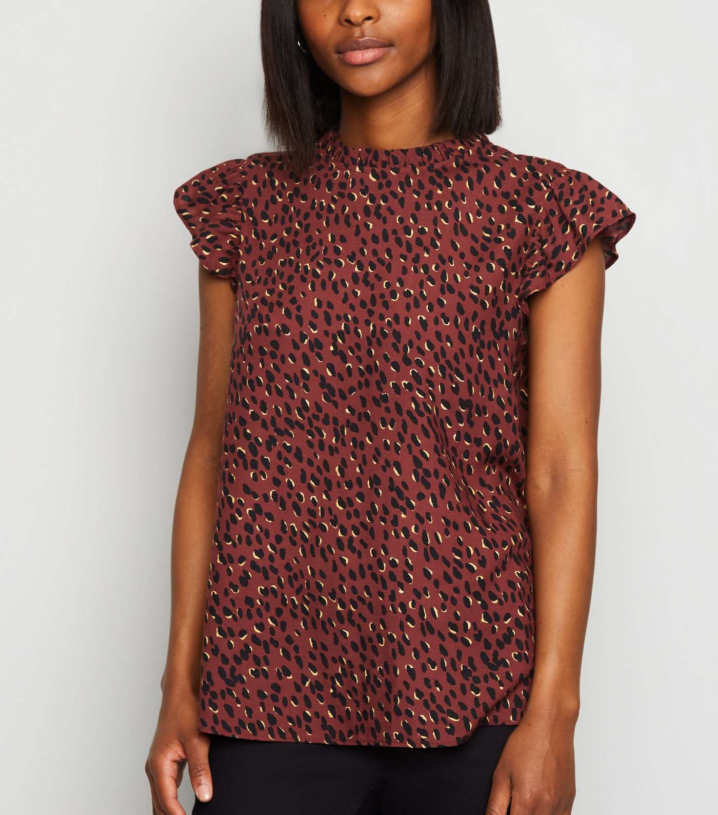 Petite Red Abstract Spot Frill Trim Blouse