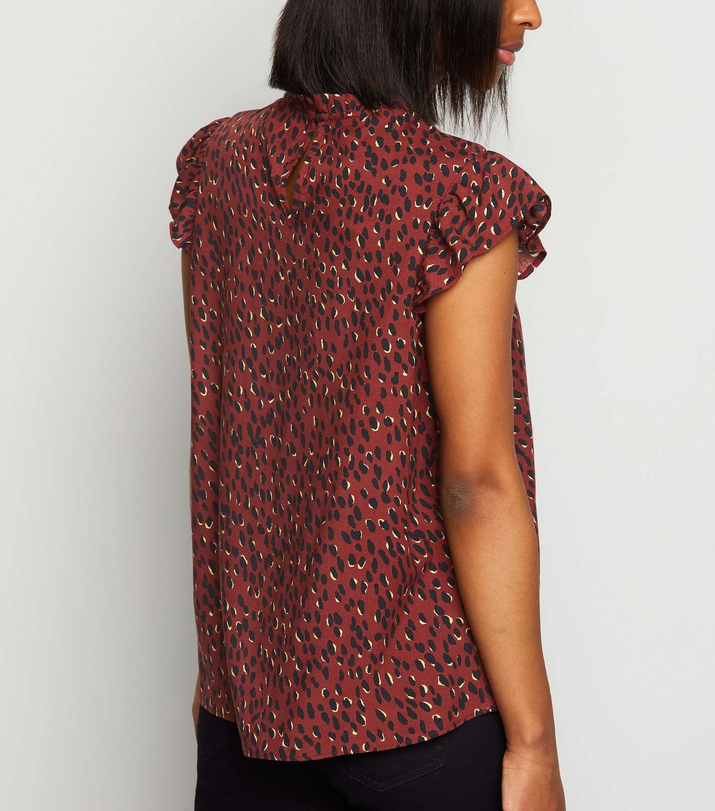 Petite Red Abstract Spot Frill Trim Blouse Image 3