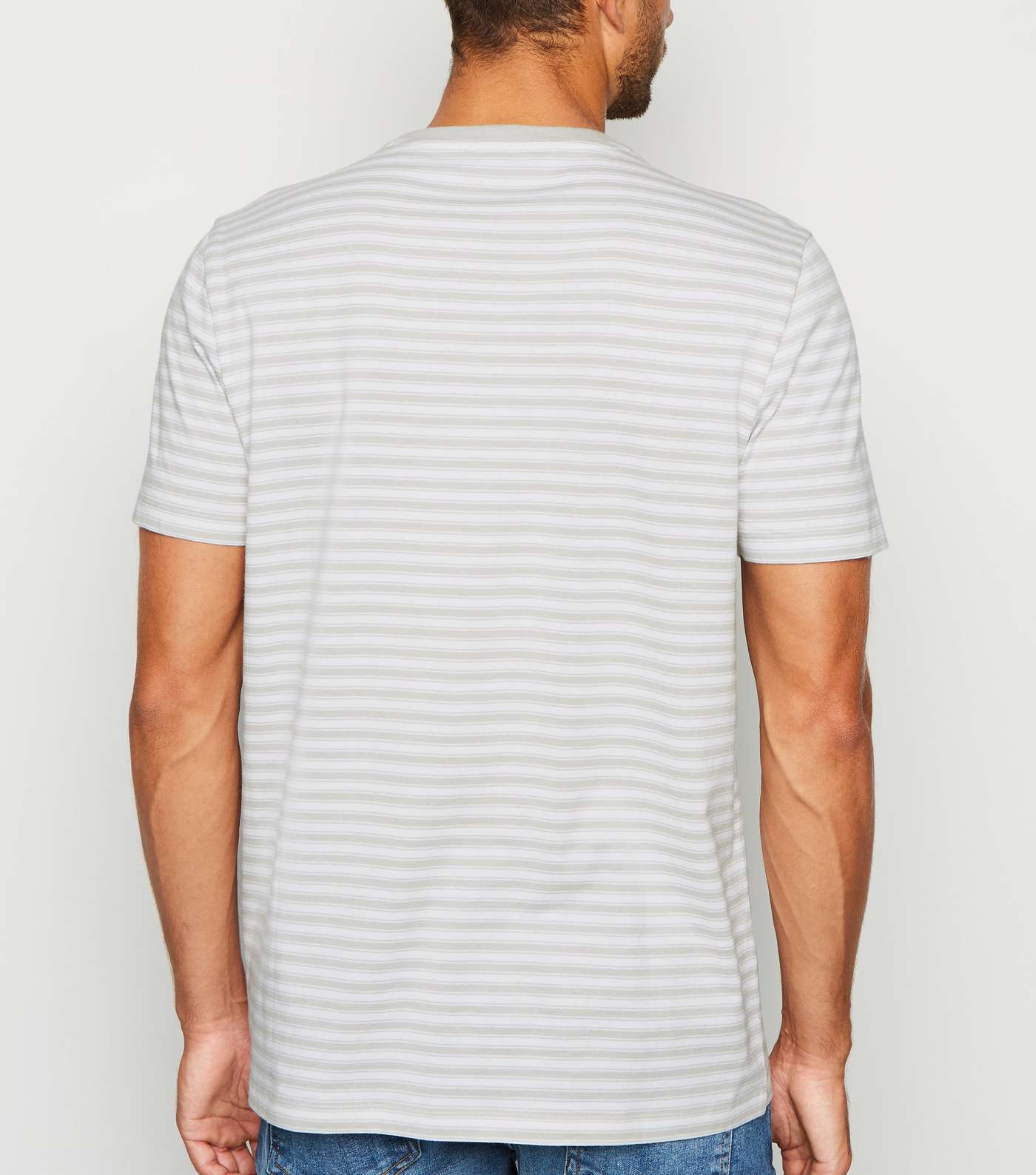 Pale Grey Stripe Crew T-Shirt Image 3