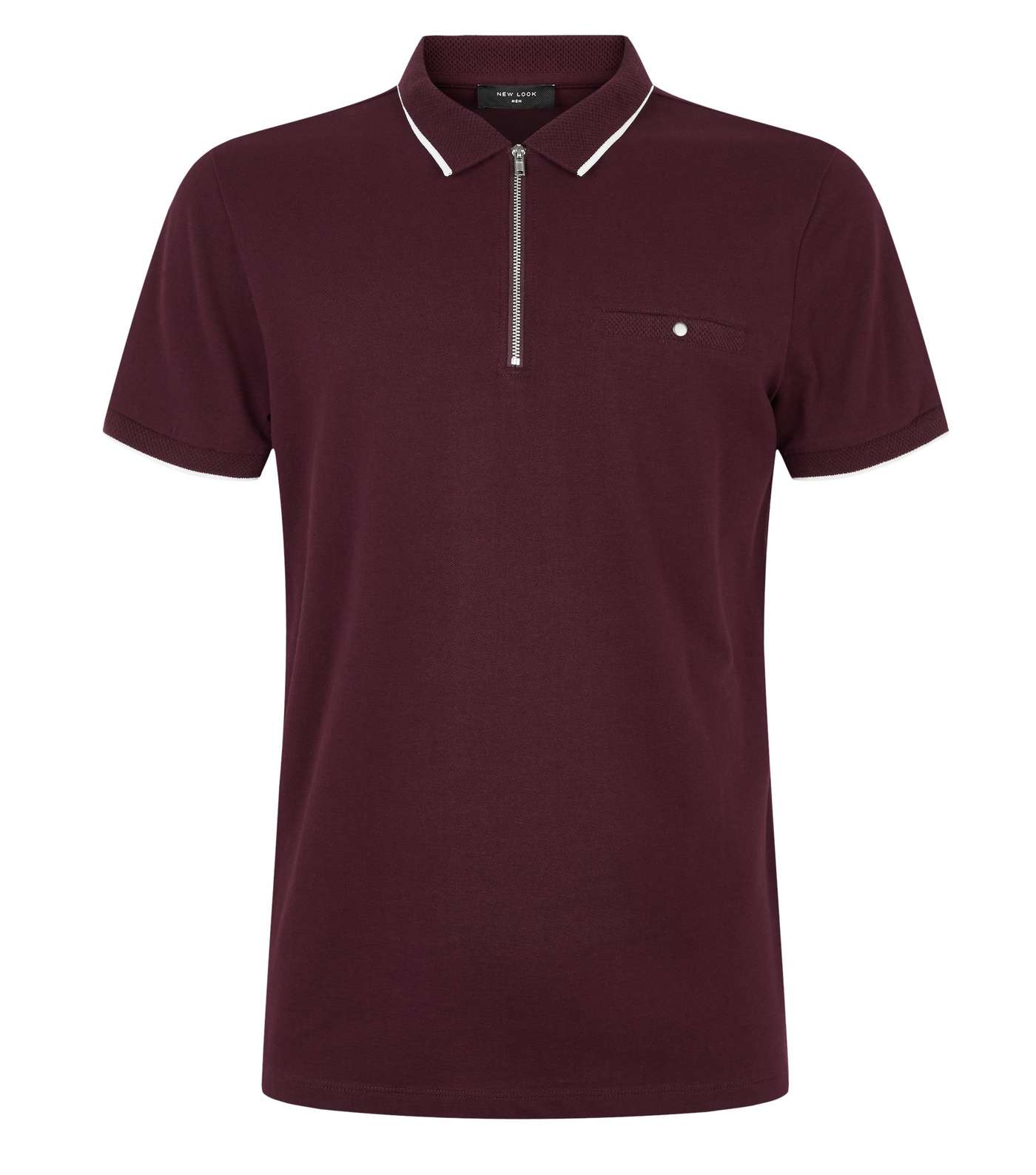 Burgundy Tipped Zip Front Polo Shirt Image 4