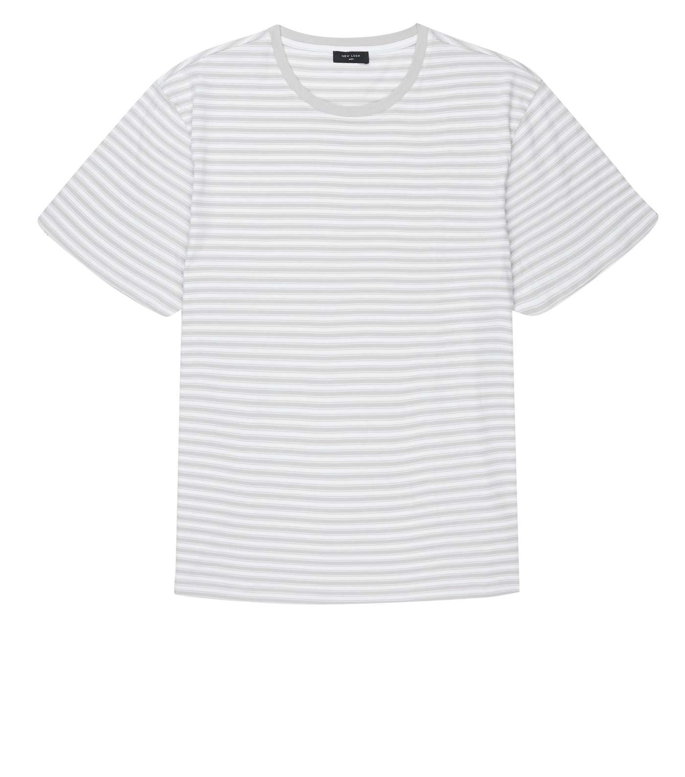 Plus Size Pale Grey Stripe Crew Neck T-Shirt Image 4