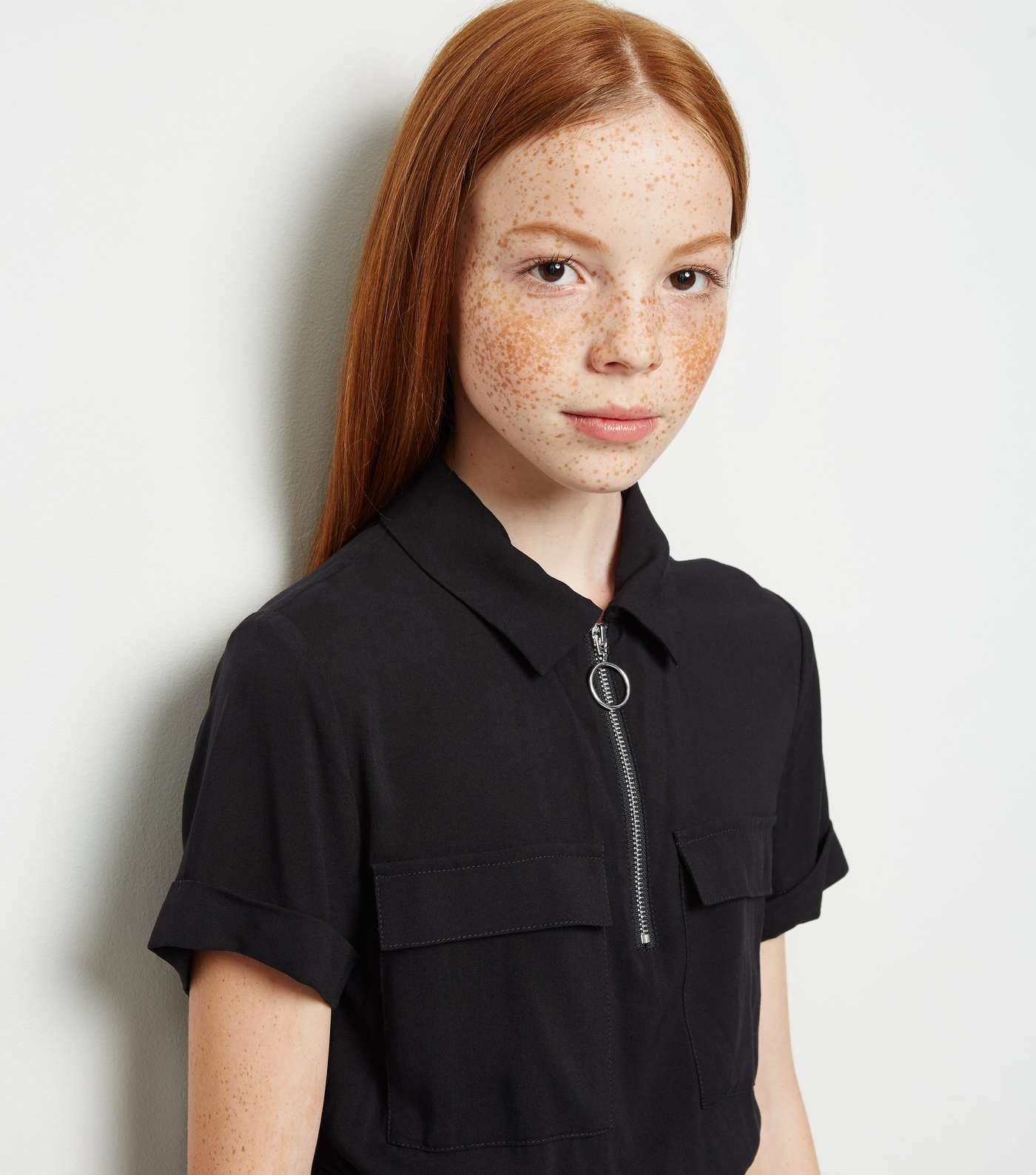 Girls Black Zip Utility Shirt Dress Image 3