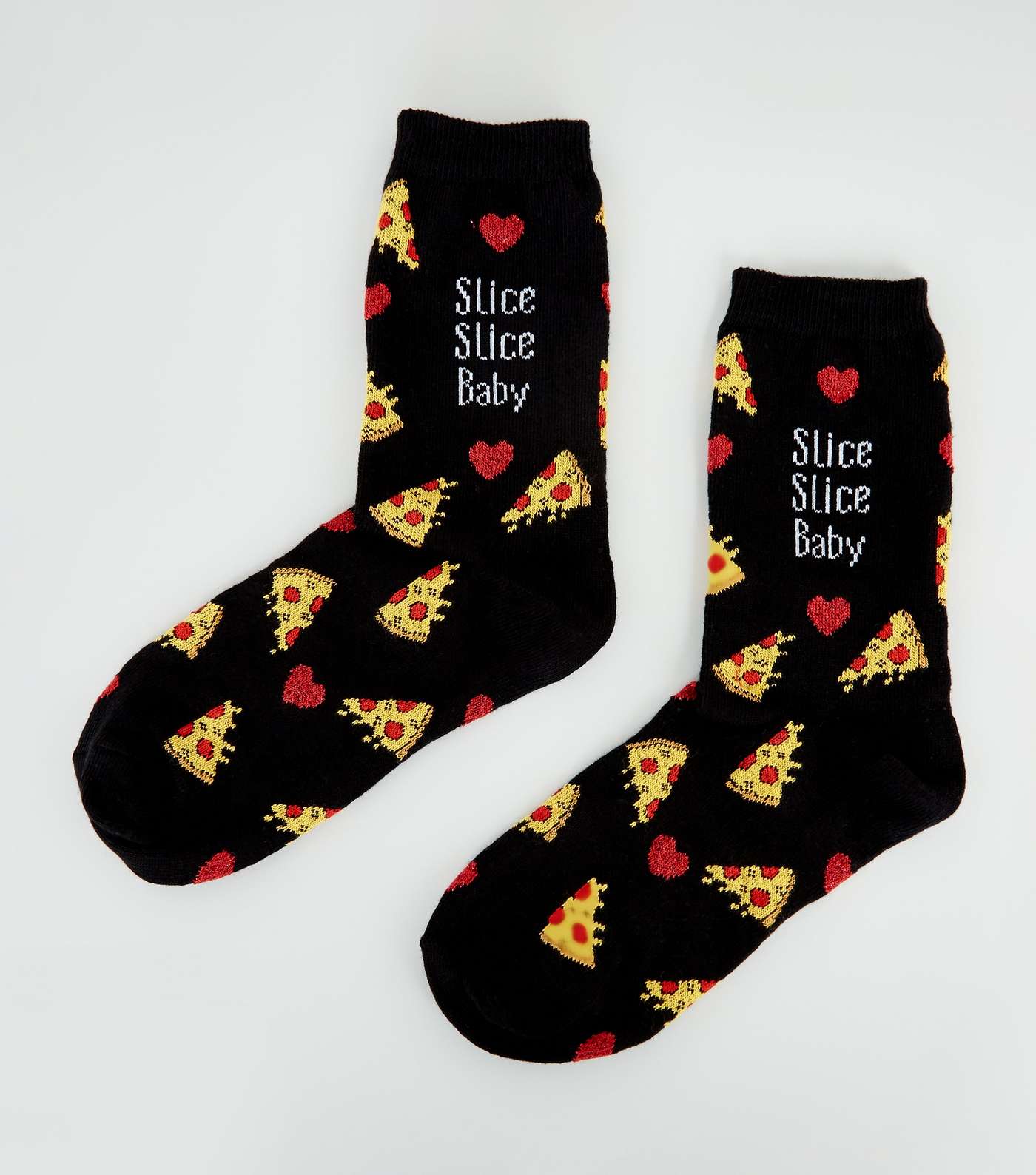 Black Pizza Slice Slice Baby Slogan Socks