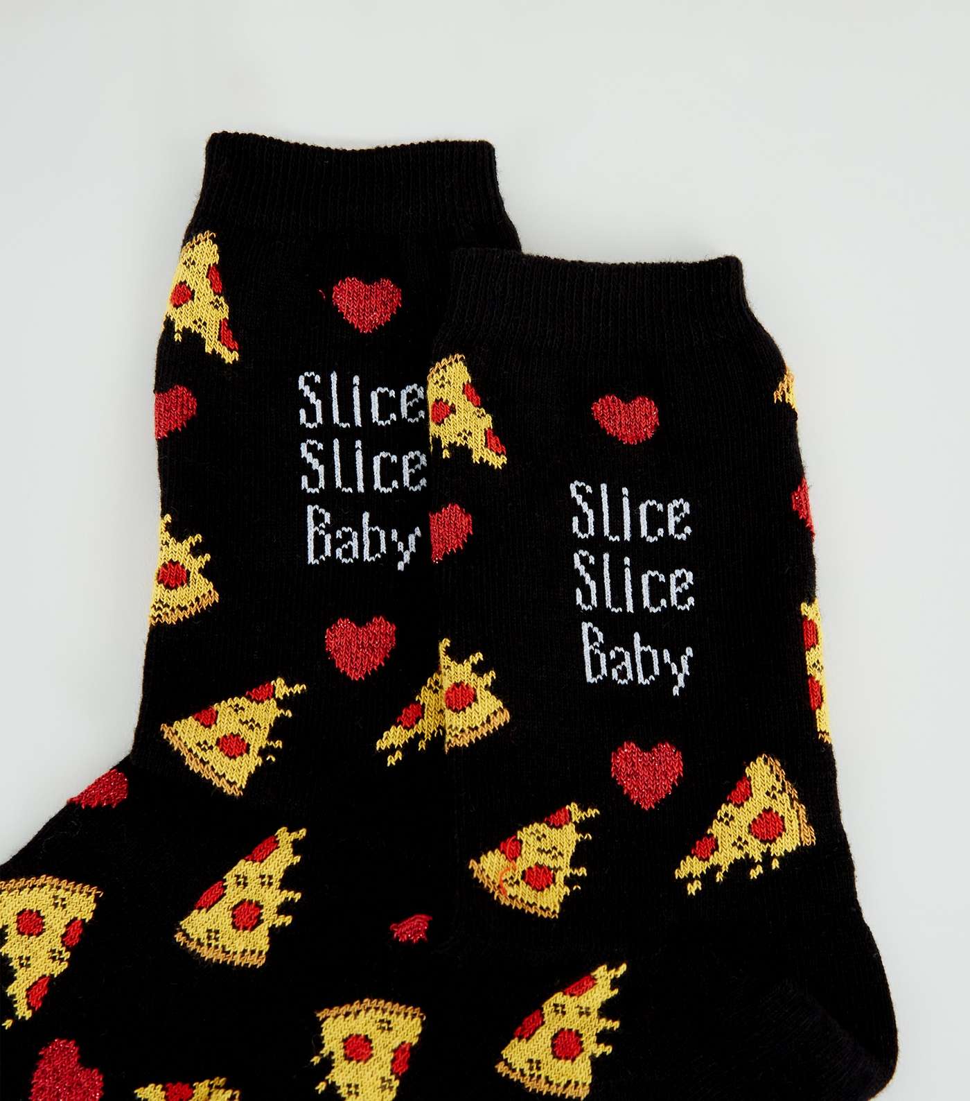 Black Pizza Slice Slice Baby Slogan Socks Image 3