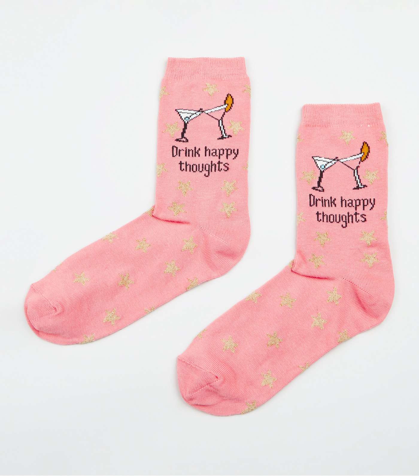 Pink Drink Happy Thoughts Slogan Socks 