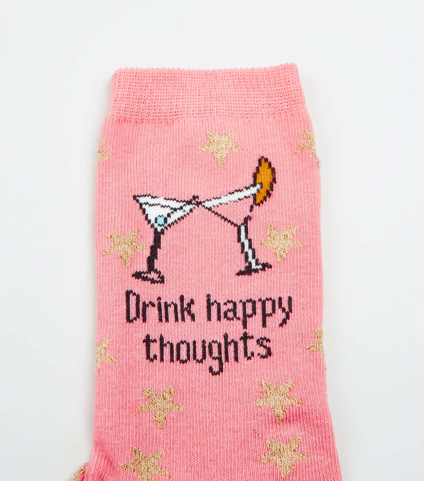 Pink Drink Happy Thoughts Slogan Socks  Image 3