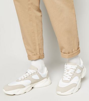Image of Light Grey Chunky Lace Up Trainers New Look